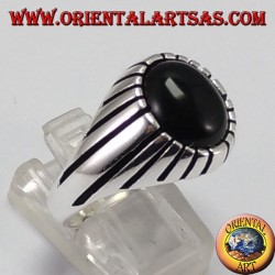 Men's silver ring with oval onyx