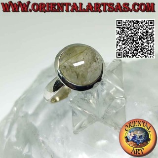 Silberring mit Rutilquarz (Goldquarz) runder Cabochon und glatter Kante
