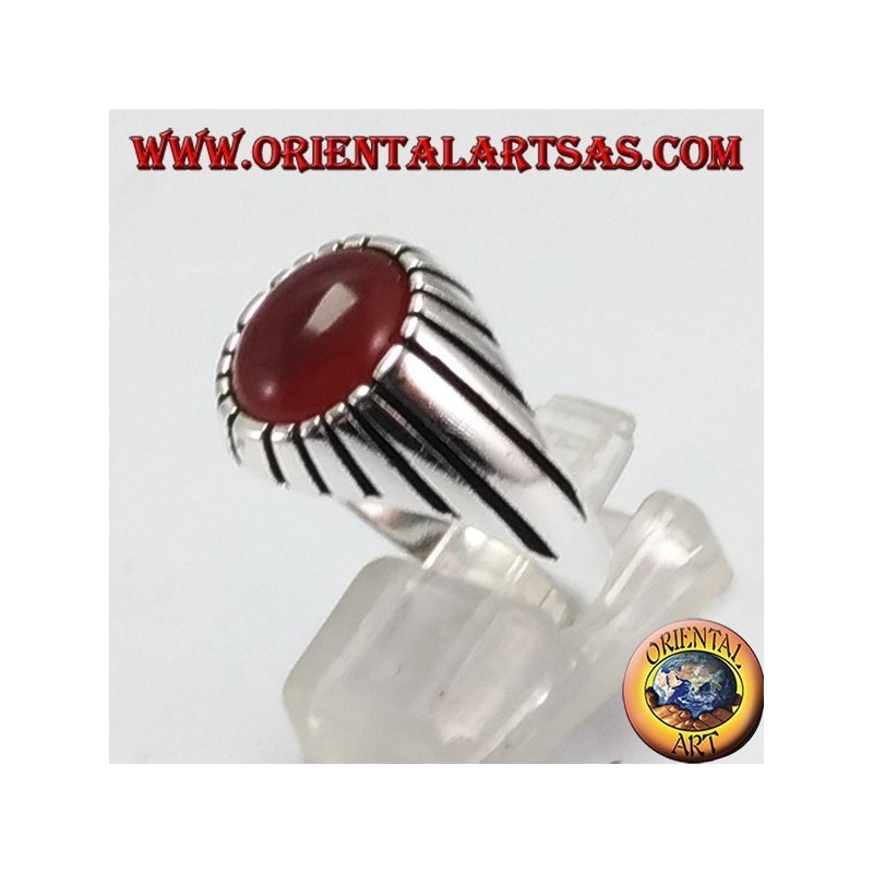 Bague en argent (pour les hommes) avec cornaline ovale