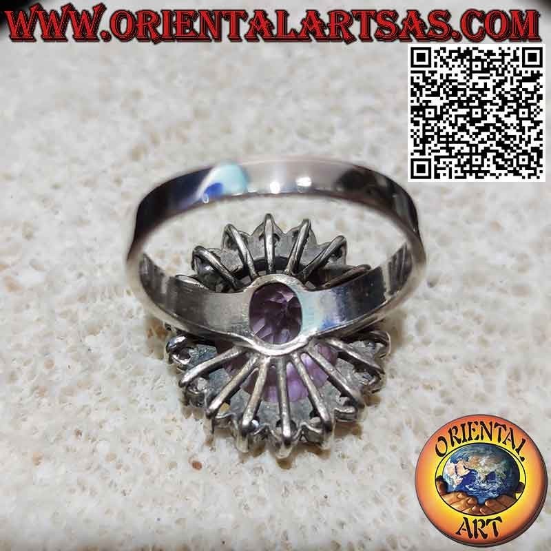 Anillo de plata con preciosa amatista natural con circonitas redondas