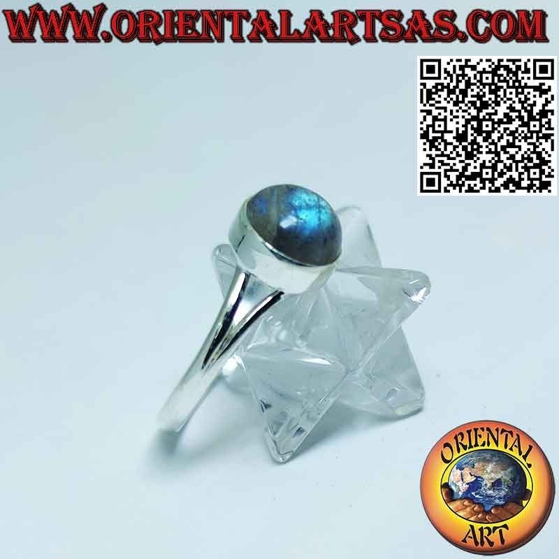 Bague en argent avec cabochon rond labradorite à bord simple