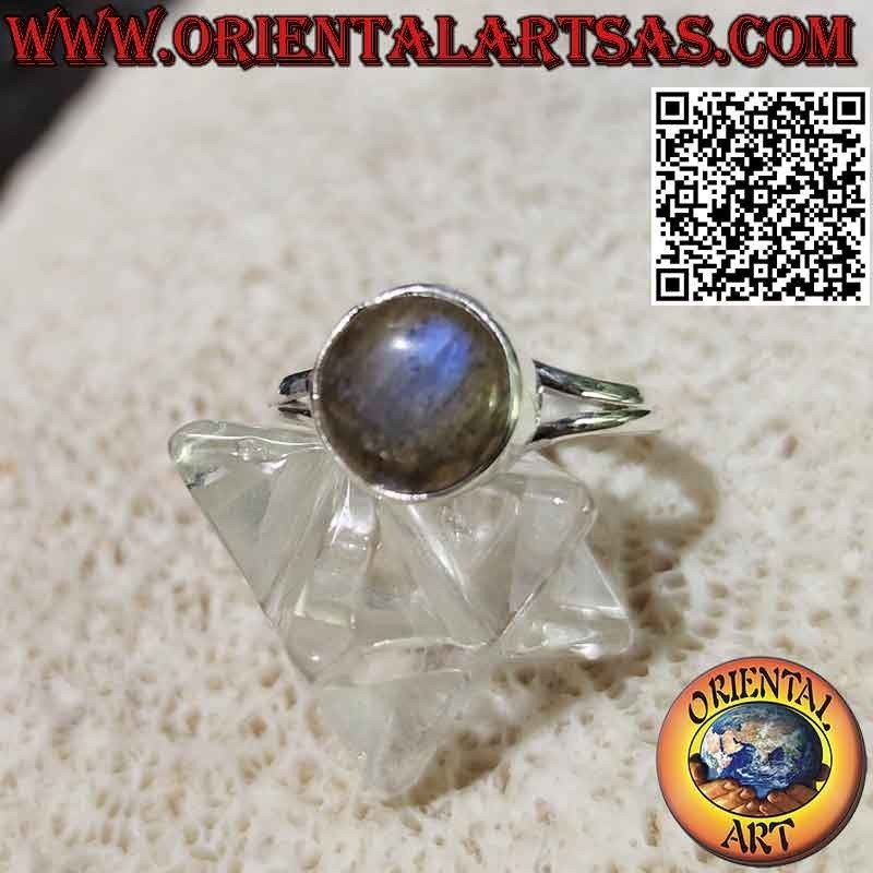 Bague en argent avec cabochon rond labradorite à bord simple