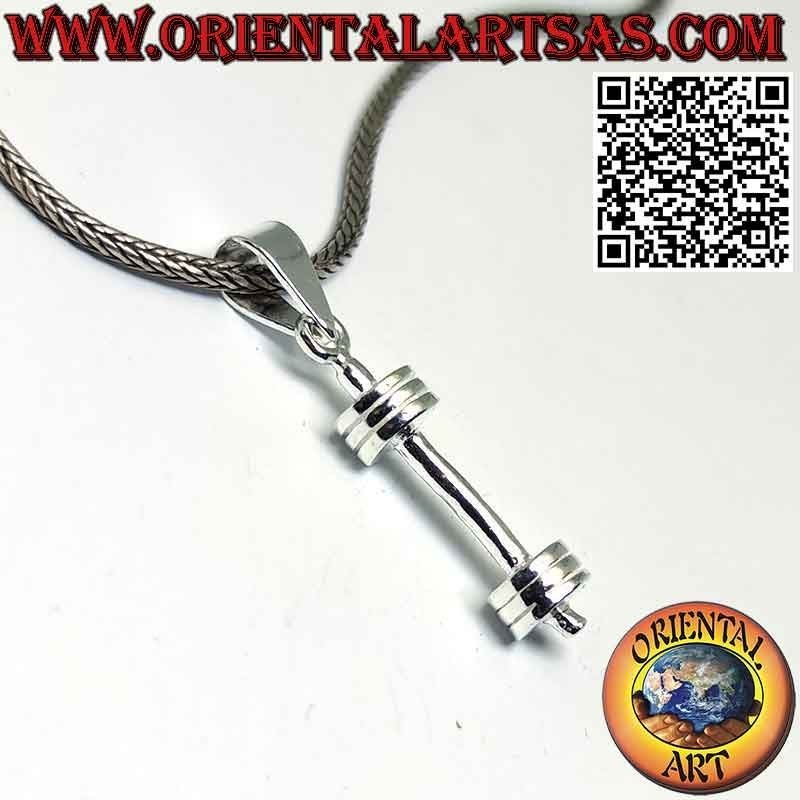Colgante de plata en forma de mancuerna (barra) herramienta de gimnasia