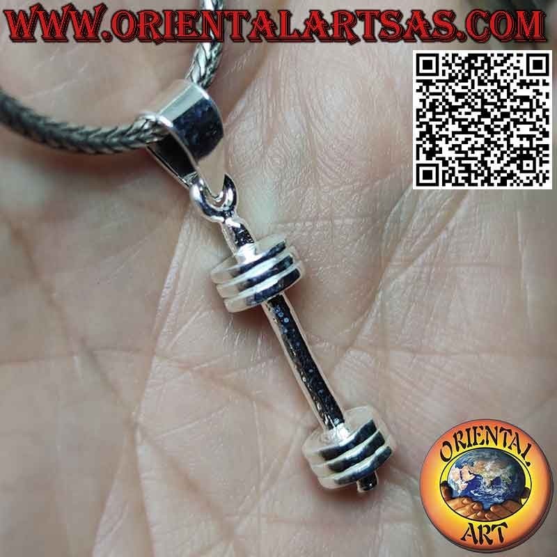 Colgante de plata en forma de mancuerna (barra) herramienta de gimnasia
