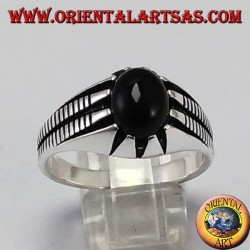 Men's silver ring with oval onyx