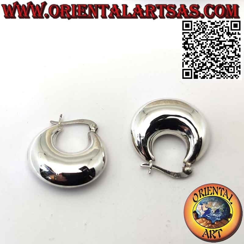 Silver earrings, smooth rounded crescent circles 25 mm Ø (lever)
