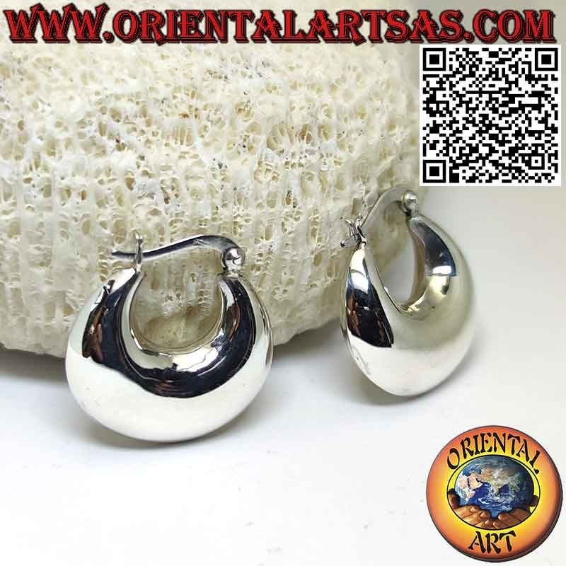 Pendientes de plata, círculos de media luna redondeados lisos 25 mm Ø (palanca)