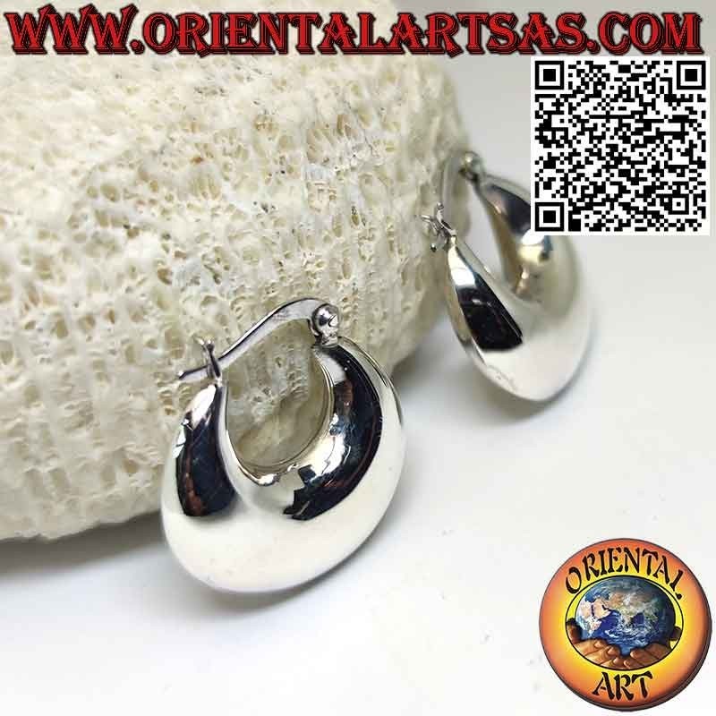 Silver earrings, smooth rounded crescent circles 25 mm Ø (lever)