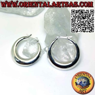 Boucles d'oreilles en argent, cercles demi-lune lisses avec fermoir à levier 30 mm Ø