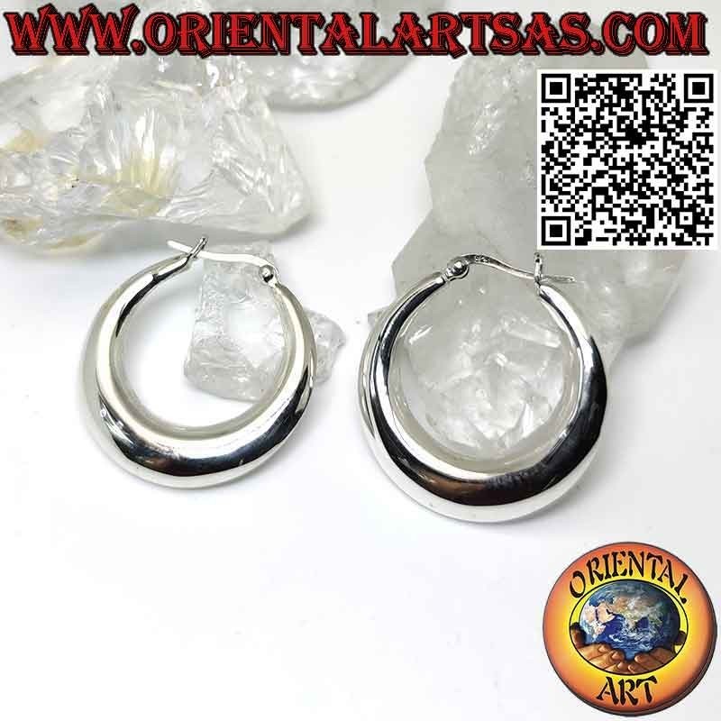 Silver earrings, smooth half-moon circles with lever clasp 30 mm Ø