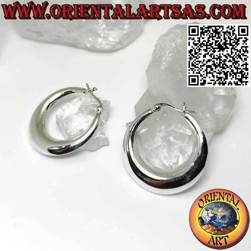 Pendientes de plata, círculos de media luna lisos con cierre de palanca 30 mm Ø