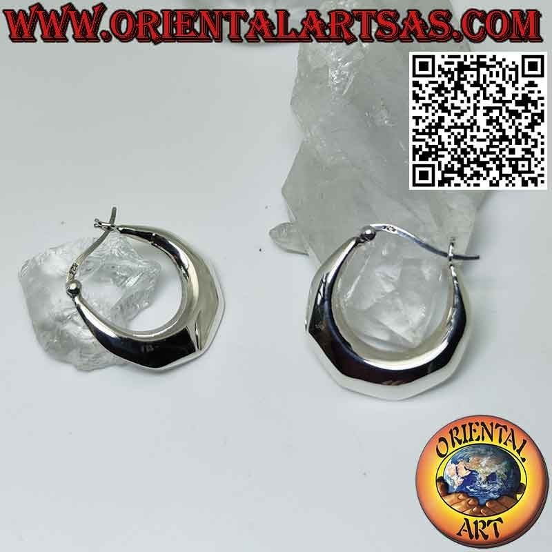 Earrings made of silver, smooth crescent-shaped hoops 25 mm Ø (lever)