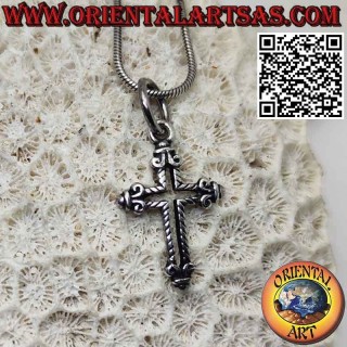 Ciondolo in argento, croce cristiana con giglio
