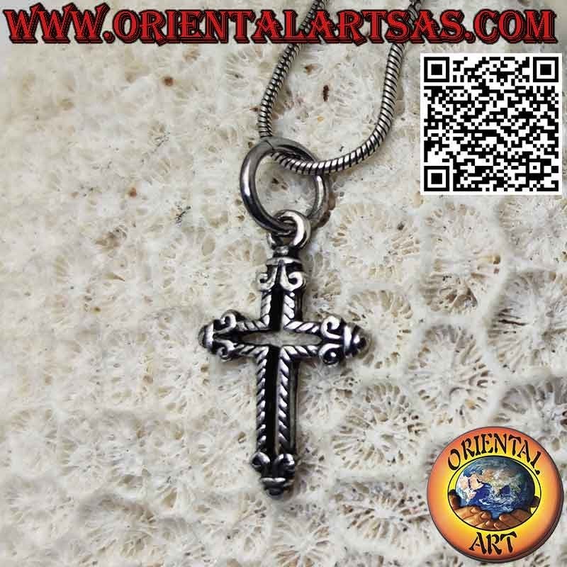 Colgante de plata, cruz cristiana con lirio