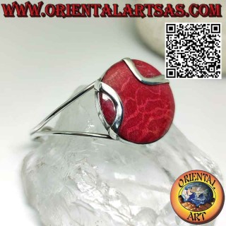 Bracciale in argento rigido con madrepora rossa (corallo) tonda