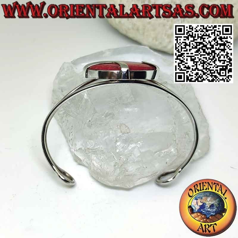 Starres Silberarmband mit runder roter Madrepora (Koralle).