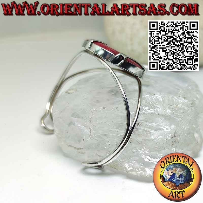 Pulsera rígida de plata con madrépora roja redonda (coral).