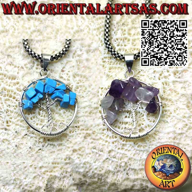 Pendentif arbre de vie en argent avec pierres semi-précieuses mm. 20 Ø