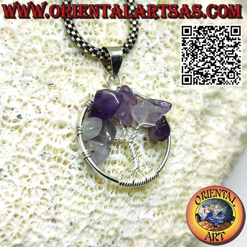 Tree of life silver pendant with semi-precious stones mm. 20 Ø