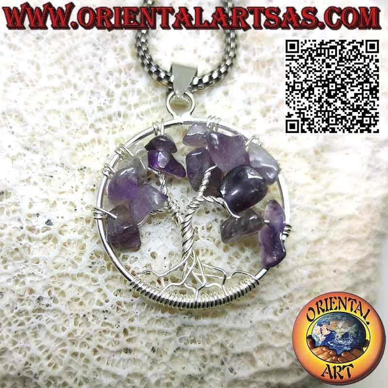 Tree of life silver pendant with semi-precious stones mm. 25 Ø