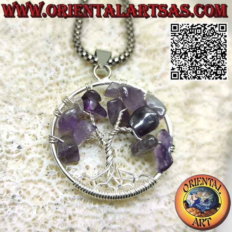 Tree of life silver pendant with semi-precious stones mm. 25 Ø