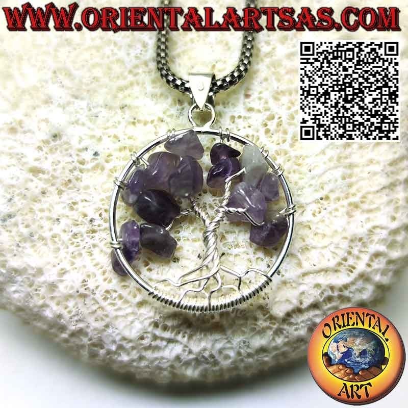 Tree of life silver pendant with semi-precious stones mm. 25 Ø