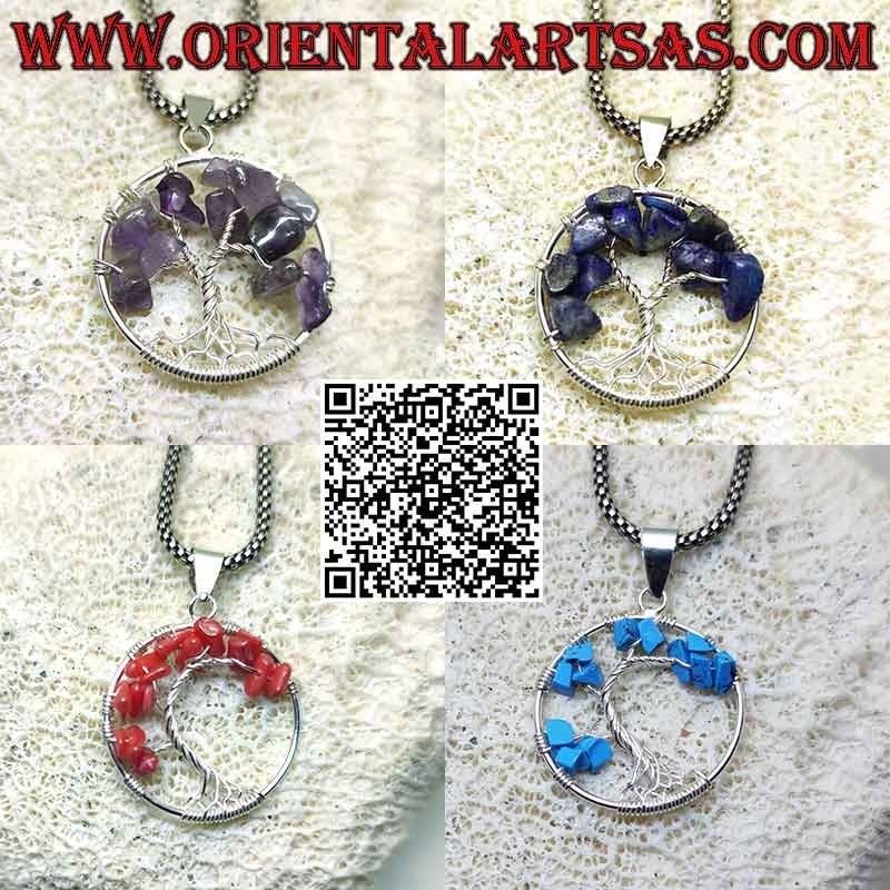 Silberanhänger Baum des Lebens mit Halbedelsteinen mm. 25 Ø