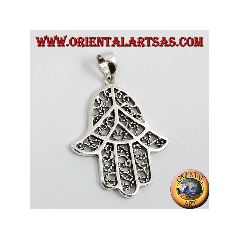 Colgante de plata de la mano de Fátima Hamsa perforado
