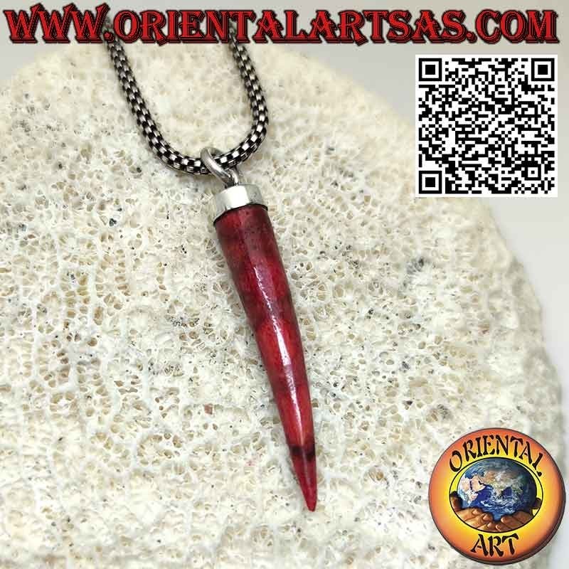 Pendentif corne de corail rouge en argent avec calotte lisse