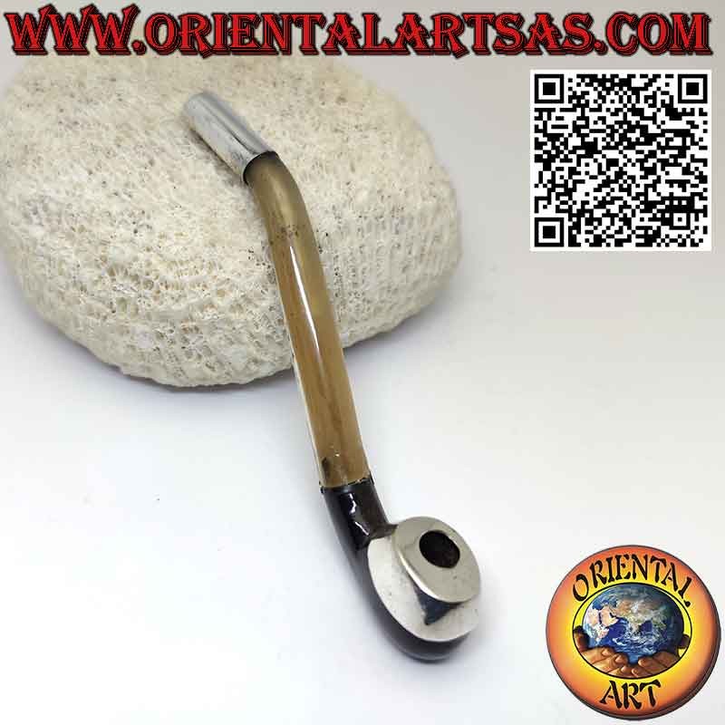 Embouchure de pipe pour cigarettes en corne de boeuf et inserts en argent 925‰