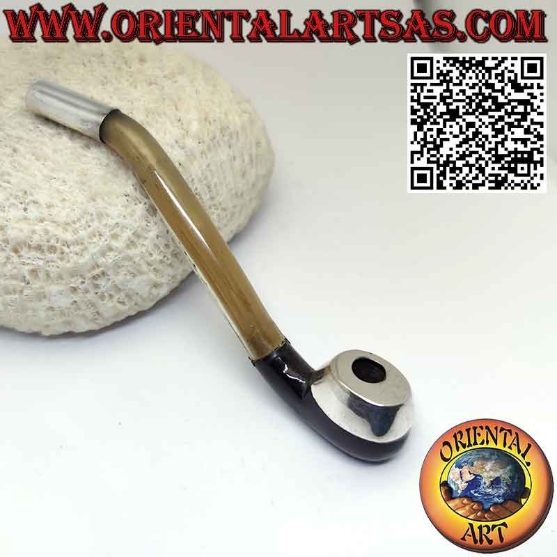 Pipe mouthpiece for cigarettes in ox horn and 925 ‰ silver inserts