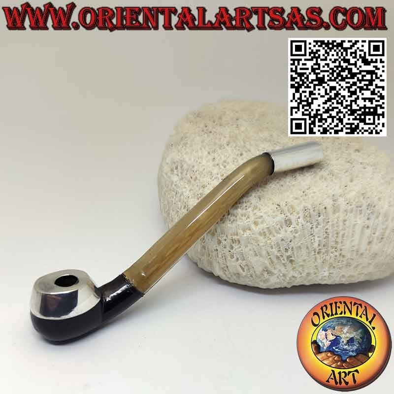 Pipe mouthpiece for cigarettes in ox horn and 925 ‰ silver inserts