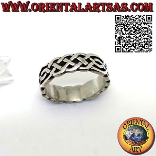Anello in argento a fascia larga da 7 mm. con nodo inteccio celtico