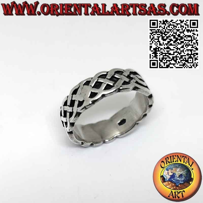 Anello in argento a fascia larga da 7 mm. con nodo inteccio celtico