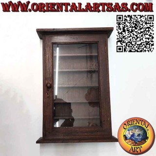 Schmale Wandvitrine aus massivem Teakholz