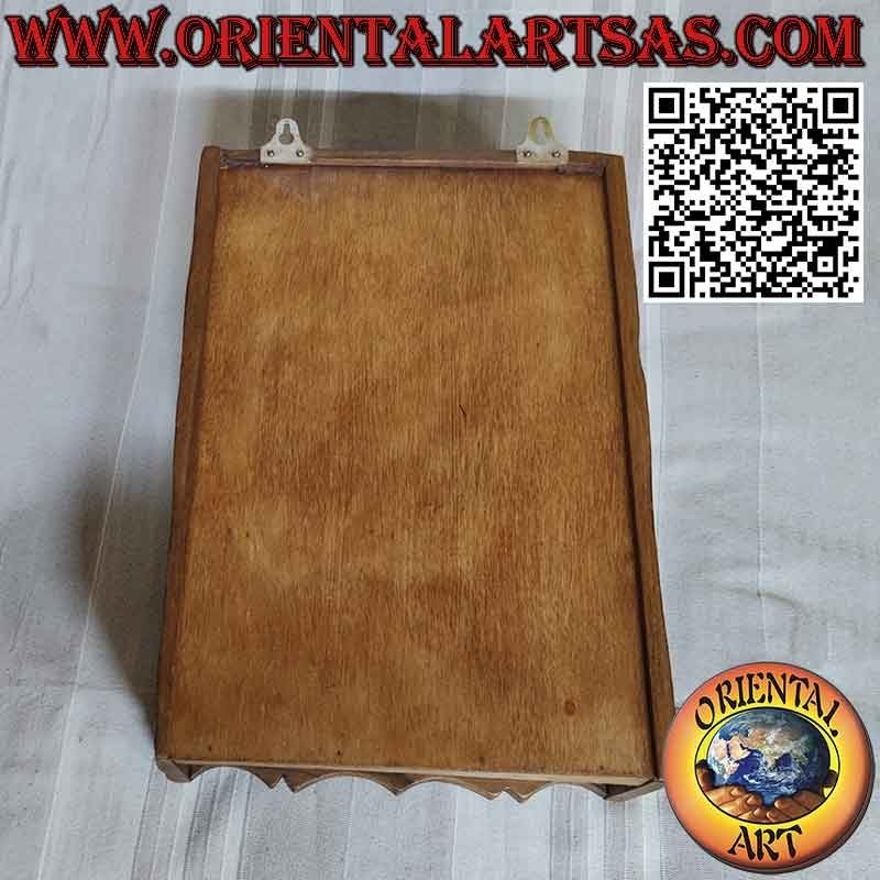 Bacheca a due ante, un ripiano e un cassetto in legno di teak antico