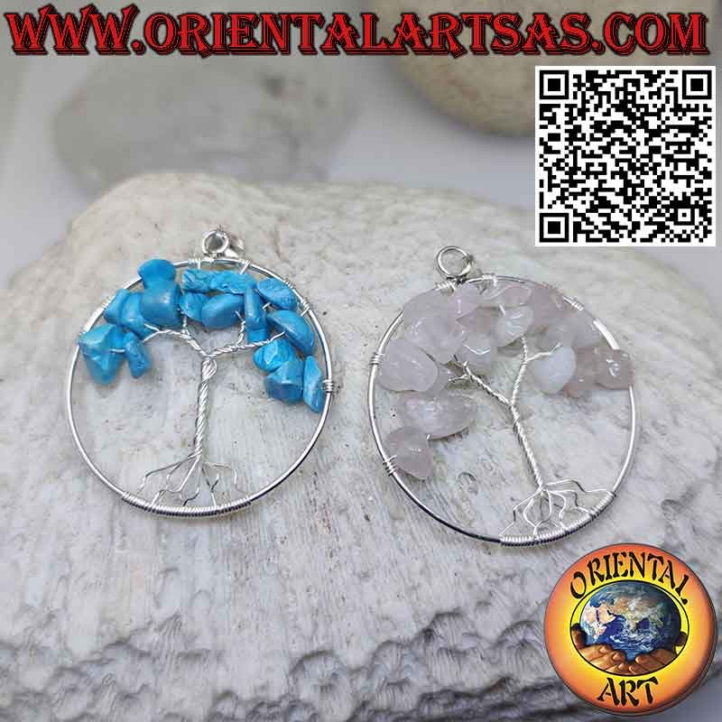 Colgante árbol de la vida de plata con piedras semipreciosas mm. 40 Ø