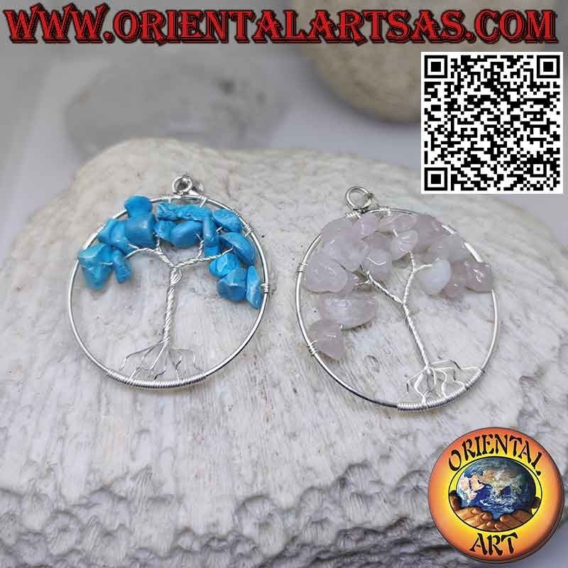 Tree of life silver pendant with semi-precious stones mm. 40 Ø