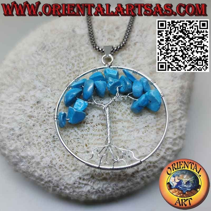 Ciondolo in argento albero della vita con pietre semipreziose mm. 40 Ø