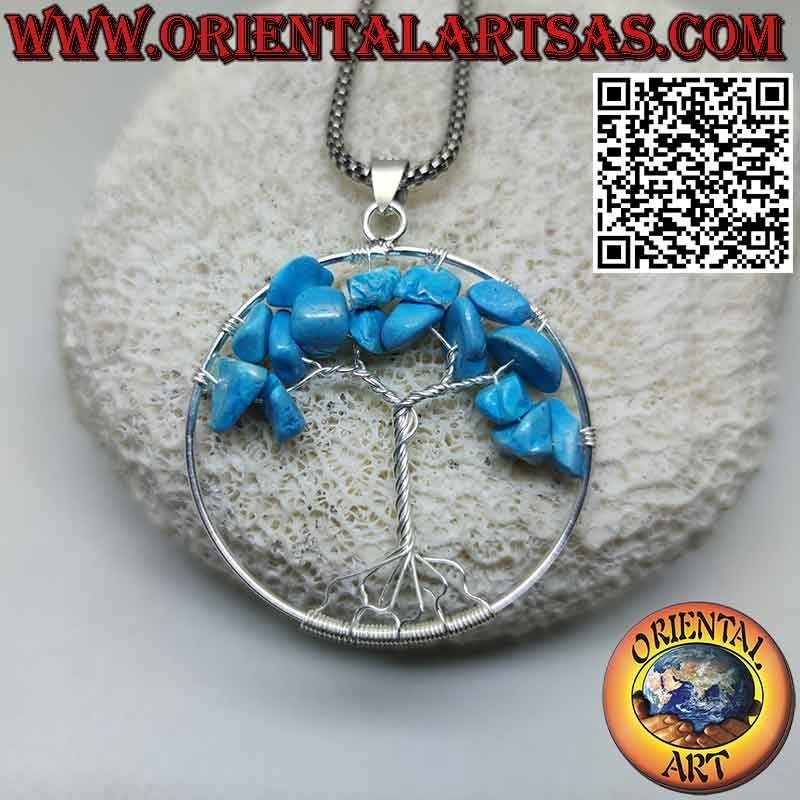 Colgante árbol de la vida de plata con piedras semipreciosas mm. 40 Ø