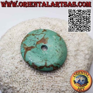 38mm Antique Tibetan Turquoise Donut / Disc Pendant. Ø (cord included)
