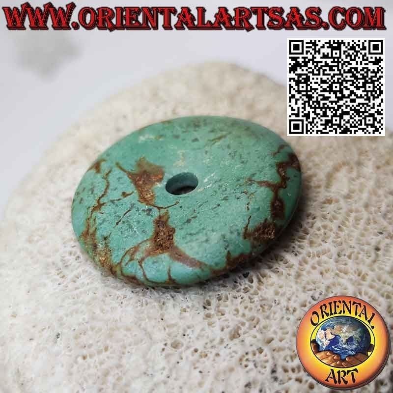 38mm Antique Tibetan Turquoise Donut / Disc Pendant. Ø (cord included)