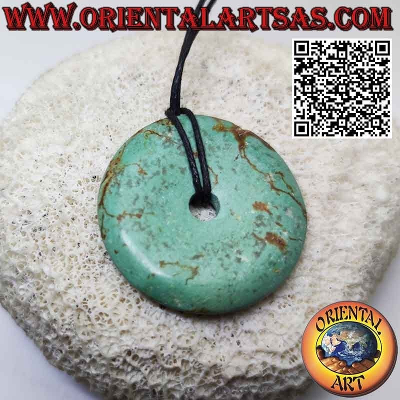 Ciondolo a disco/ciambella in turchese tibetano antico da 38 mm. Ø (cordoncino incluso)