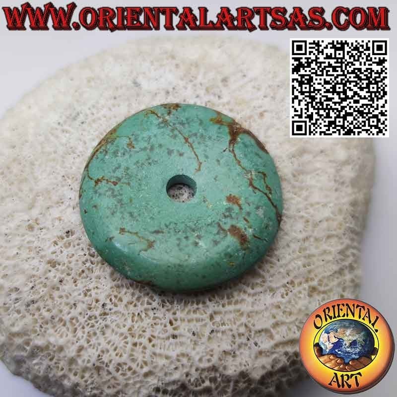 Pendentif Donut / Disque Turquoise Antique de 38 mm. Ø (cordon inclus)