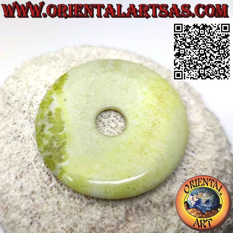 Pendentif Lemon Jade Disc/Donut (50 mm. Ø, cordon inclus)