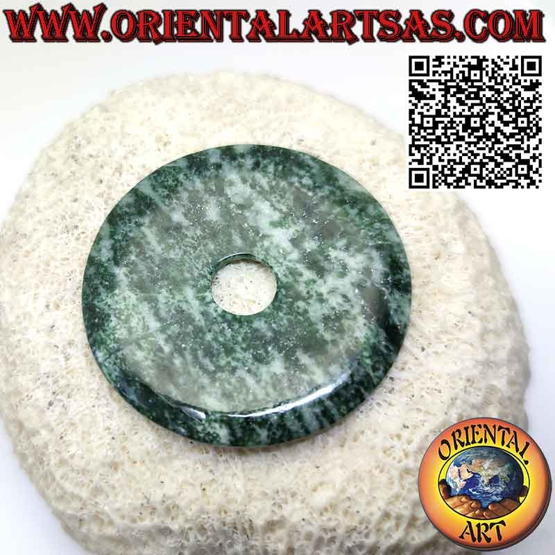 Pendentif disque/beignet en agate mousse (50 mm. Ø, cordon inclus)