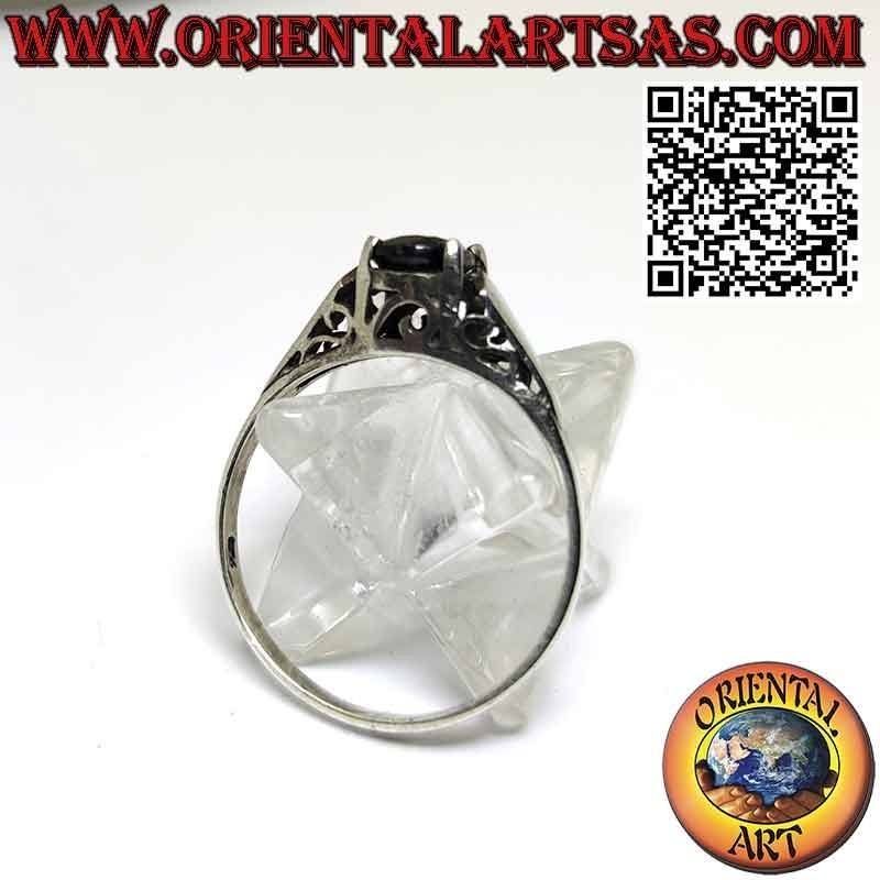 Anillo de plata con zafiro natural ovalado engastado en 4 puntas