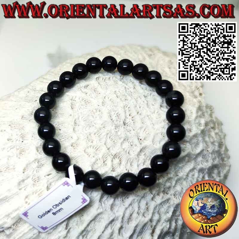 Pulsera de cuentas de obsidiana natural de 8 mm (elástica)