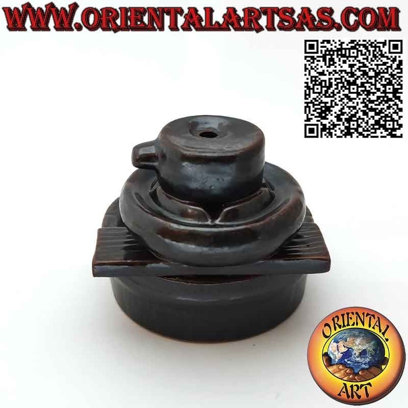 Cone incense burner " sivalingam " smoke reflux waterfall effect, in ceramic