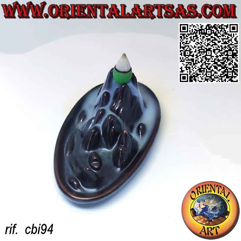 Backflow burner for incense cone mountain cascade of smoke, in ceramic